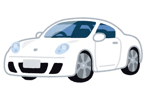 丸いライトの白い車